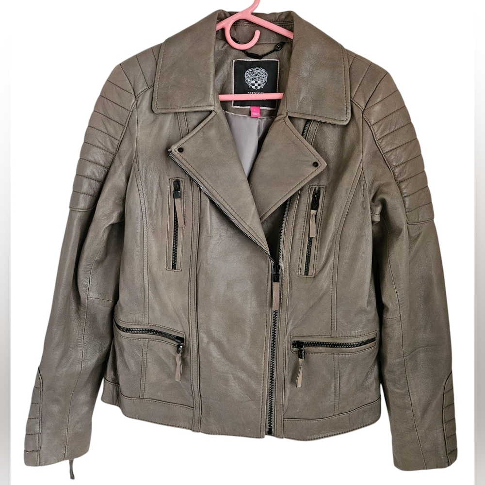 Vince Camuto Gorgeous Tan Soft Leather Moto Jacket Size Large